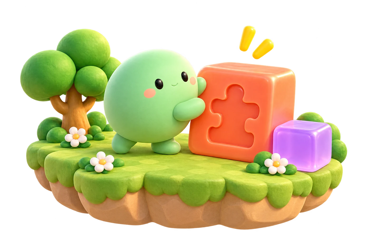 Cecillane’s playful character with colorful puzzle blocks
